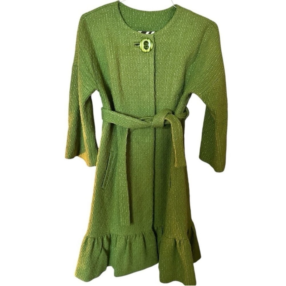 Anthropologie Beth Bowley Green Belted Pea Coat Size 8